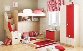 Детская комната Бэрри (Бежевый/Красный/корпус Клен) в Ангарске - angarsk.katalogmebeli.com | фото
