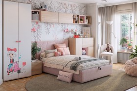 Комплект детской мебели Алина К2 Дуб мария/белый/нежно-розовый велюр в Ангарске - angarsk.katalogmebeli.com | фото