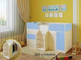 Кровать-чердак Малыш-4 Дуб молочный/Голубой в Ангарске - angarsk.katalogmebeli.com | фото