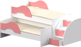 Кровать детская Матрешка выкатная с лестницей  Белый/Розовый в Ангарске - angarsk.katalogmebeli.com | фото