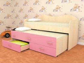 Кровать детская Нимфа двухместная 2.0 Дуб молочный/Розовый в Ангарске - angarsk.katalogmebeli.com | фото