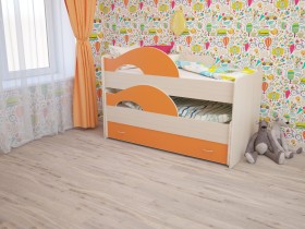 Кровать детская Радуга 1600 Млечный дуб/Оранжевый в Ангарске - angarsk.katalogmebeli.com | фото