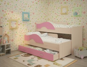 Кровать детская Радуга 1600 Млечный дуб/Розовый в Ангарске - angarsk.katalogmebeli.com | фото