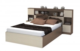 Кровать с прикроватным блоком КР 552 Спальня Basya (шимо темный/шимо светлый) в Ангарске - angarsk.katalogmebeli.com | фото