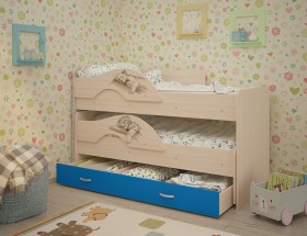 Кровать выкатная Радуга-Сафари детская 1600 Млечный дуб/Голубой в Ангарске - angarsk.katalogmebeli.com | фото
