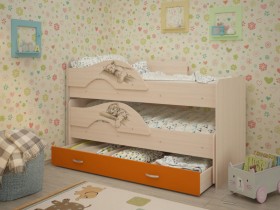 Кровать выкатная Радуга-Сафари детская 1600 Млечный дуб/Оранжевый в Ангарске - angarsk.katalogmebeli.com | фото
