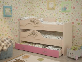Кровать выкатная Радуга-Сафари детская 1600 Млечный дуб/Розовый в Ангарске - angarsk.katalogmebeli.com | фото