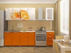 Кухонный гарнитур 1,8м Апельсин (Белый/Оранжевый металлик/Фотопечать апельсин) в Ангарске - angarsk.katalogmebeli.com | фото