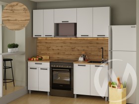 Кухня Кьяра 2.0 м с окапом (белый/карбон фарфор/26мм/дуб вотан) в Ангарске - angarsk.katalogmebeli.com | фото