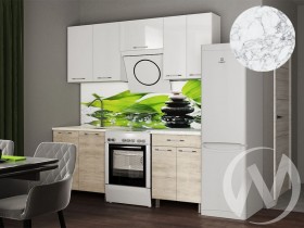 Кухня Нора 2.0м (корпус белый/белый, дуб шале светлый) 26мм мрамор итальянский в Ангарске - angarsk.katalogmebeli.com | фото