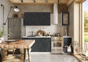 Кухонный гарнитур Нувель 1800мм белый/бетон черный в Ангарске - angarsk.katalogmebeli.com | фото