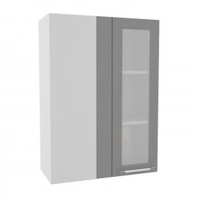 Квадро ВПУС 650 шкаф верхний угловой со стеклом высокий (Ваниль кожа/корпус Серый) в Ангарске - angarsk.katalogmebeli.com | фото