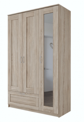 Шкаф трехдверный Сириус с зеркалом и 1 ящиком дуб сонома в Ангарске - angarsk.katalogmebeli.com | фото